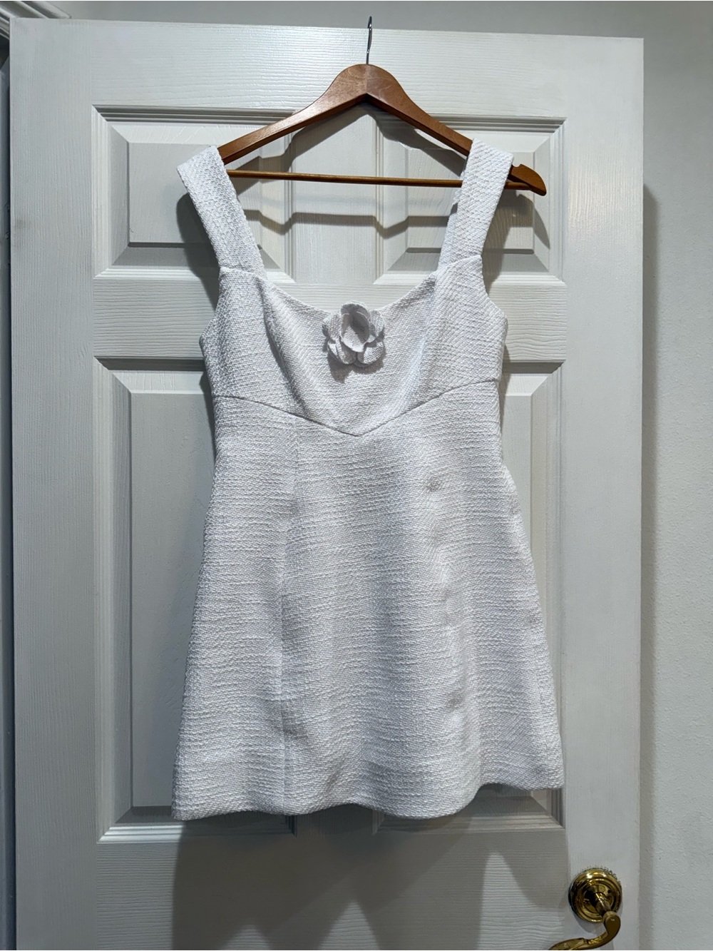 MAJORELLE White Textured Mini Dress with Floral Accent